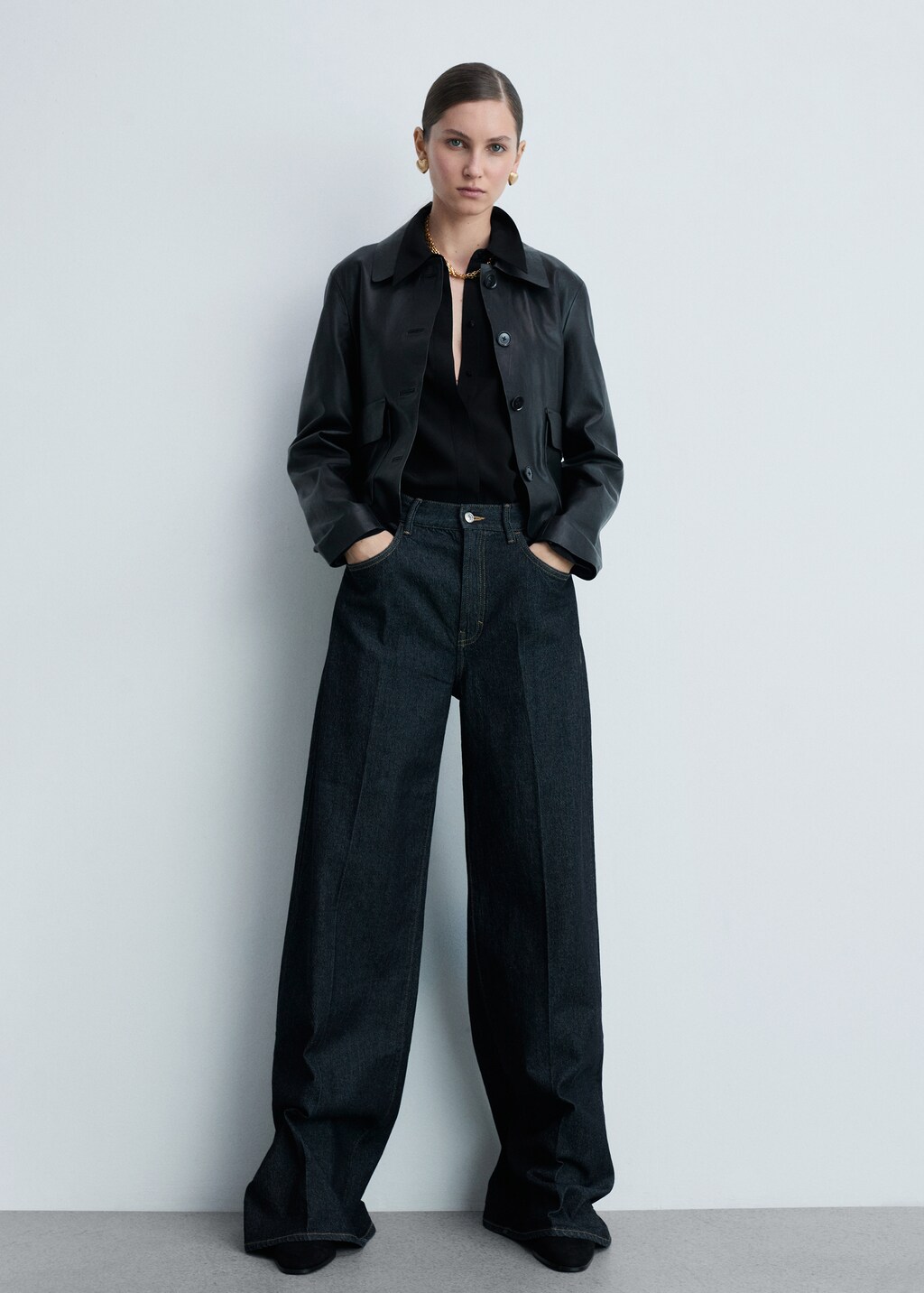 Suede block-heel ankle boots - Black