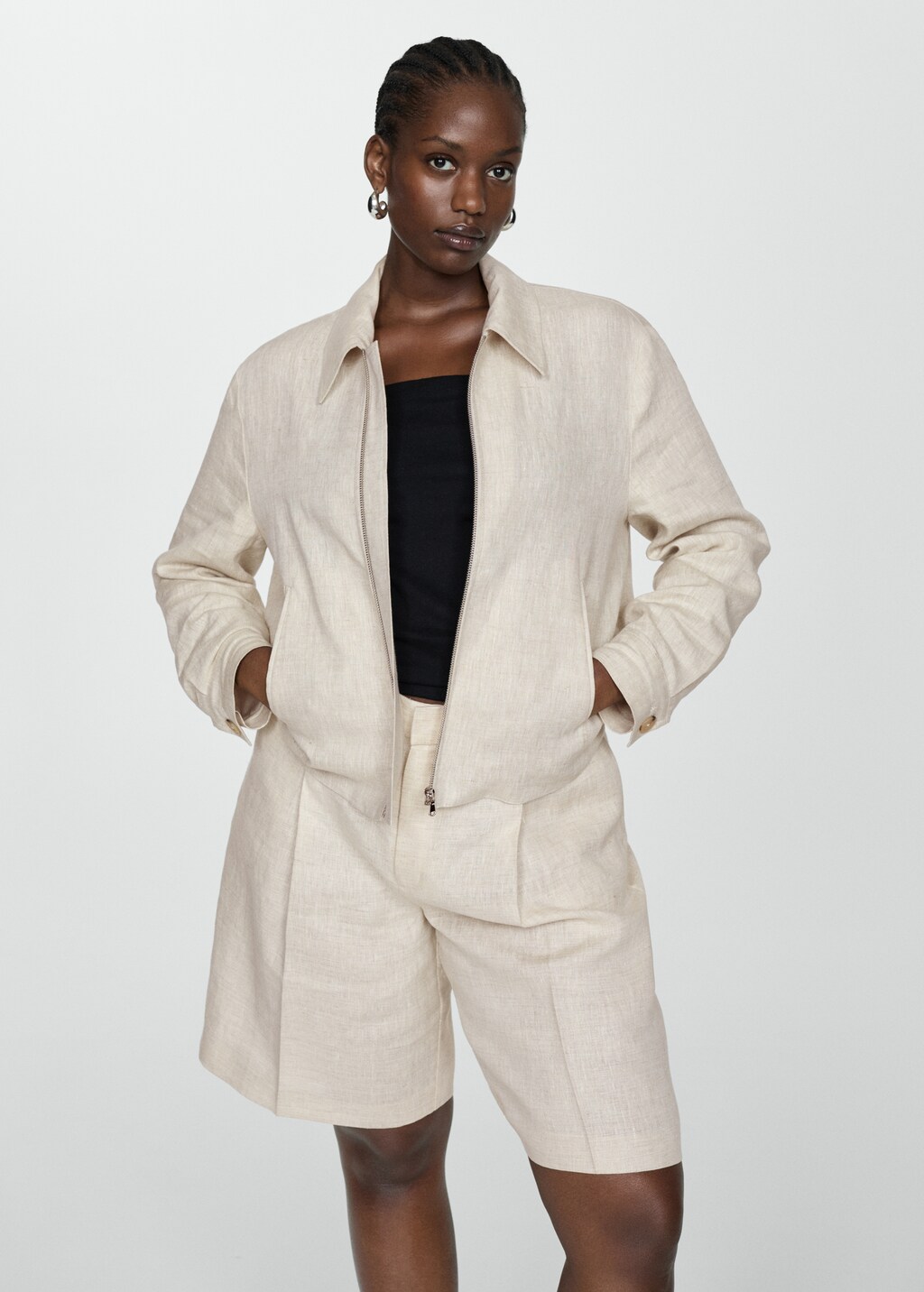 100% linen jacket with zip - Light/Pastel Grey