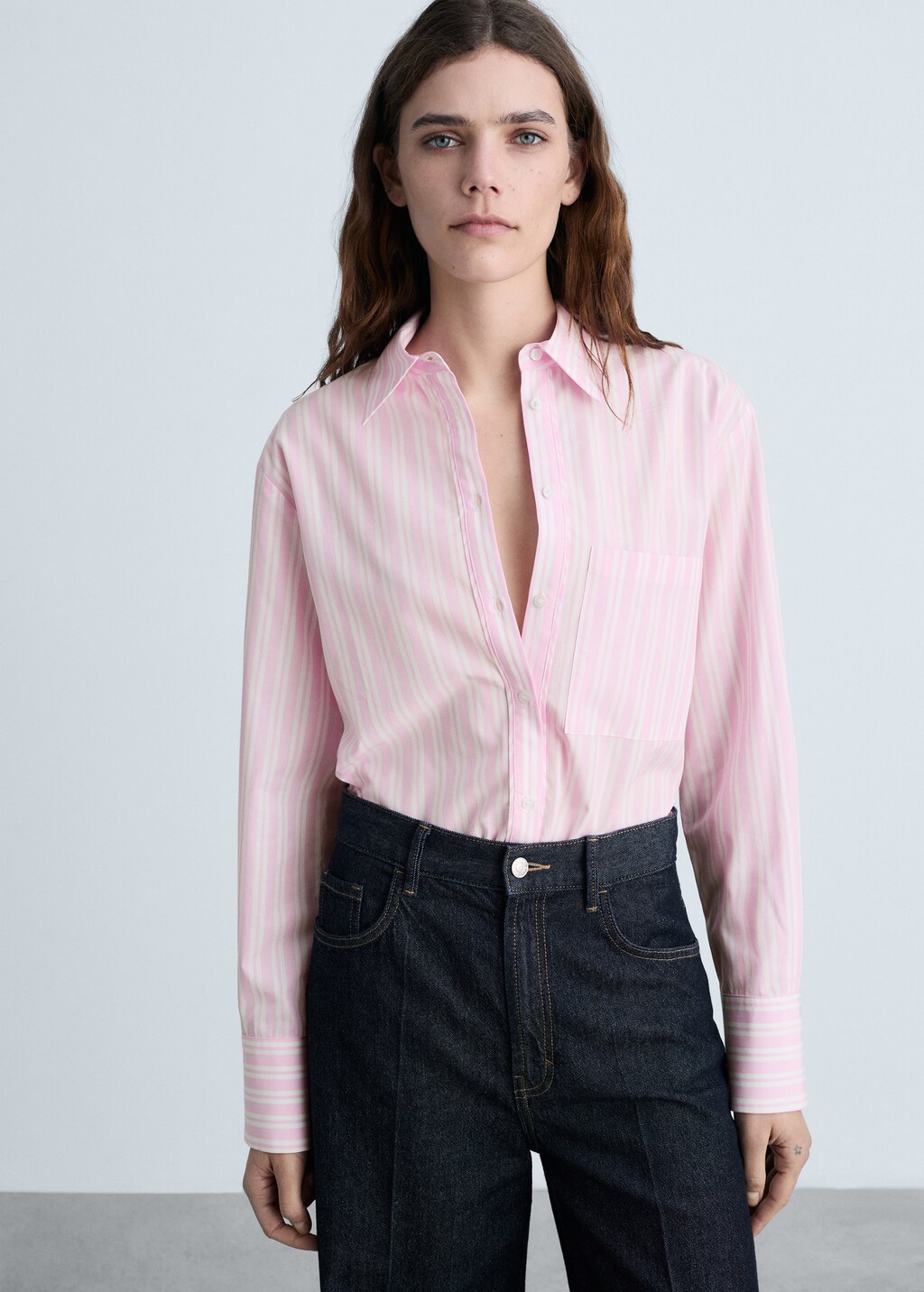 Striped straight shirt - Pink