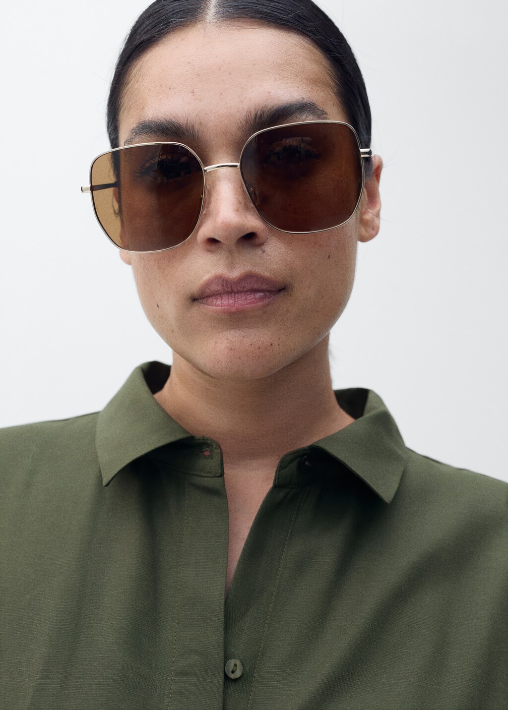 Linen and lyocell-blend shirt dress with belt - Khaki