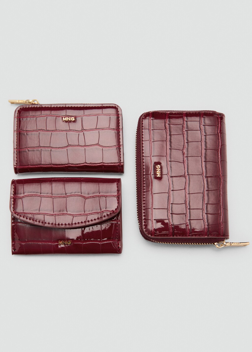 Croc-effect flap purse - Burgundy