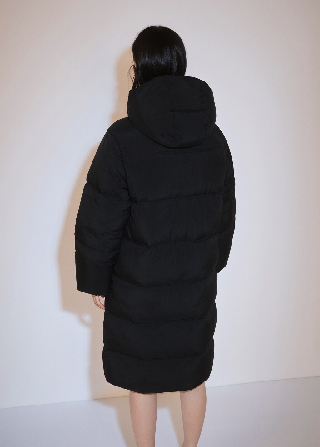 Quilted long coat - Black