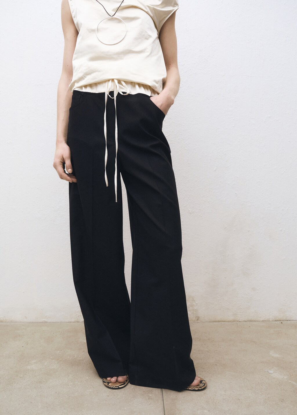 Combined wool-blend jogger trousers - Black