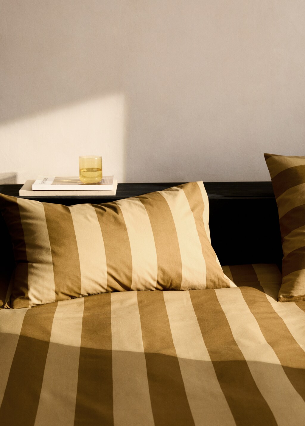 Cotton percale striped duvet cover, 150/160 cm - Medium Brown