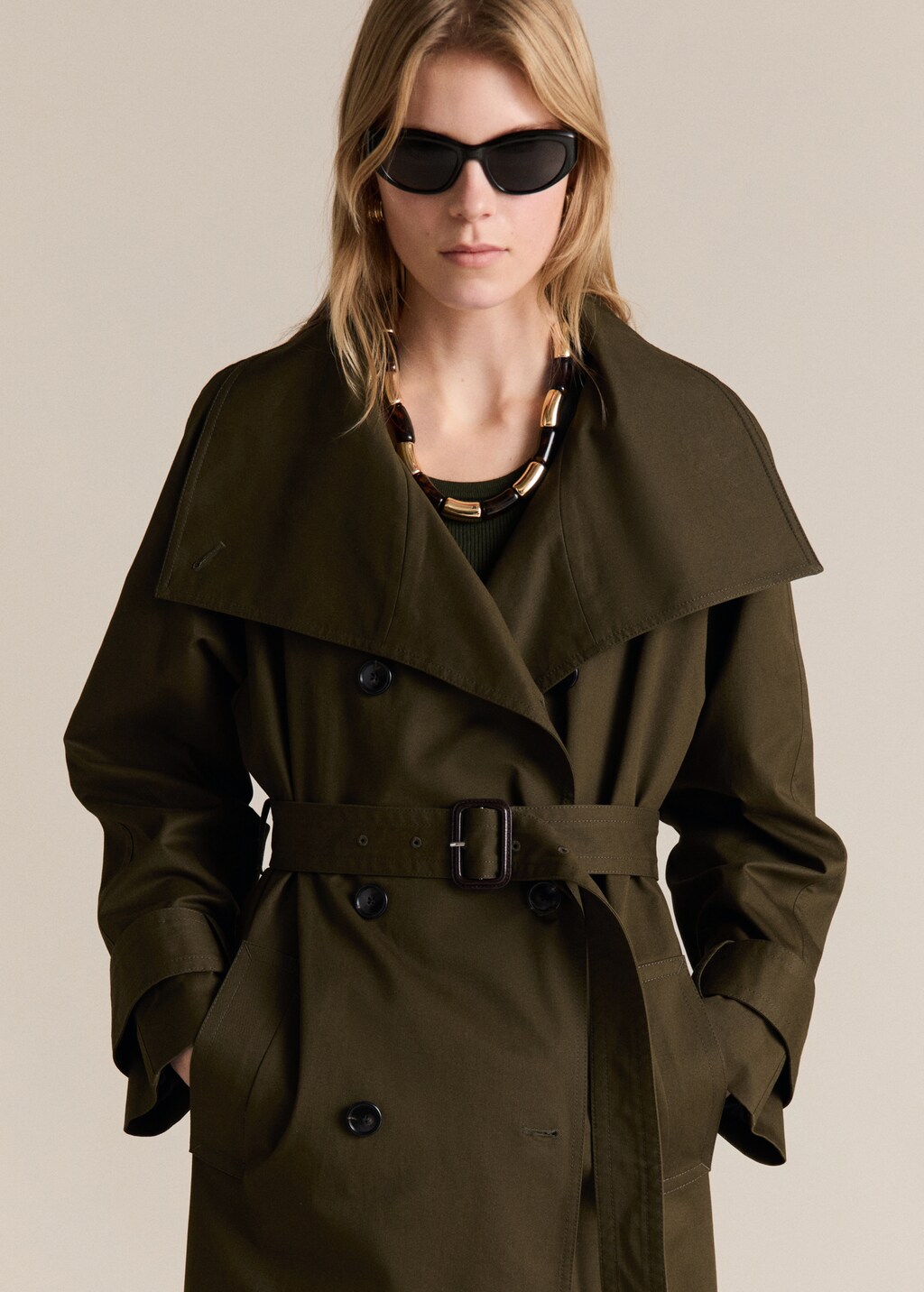 Long double-breasted trench coat - Khaki