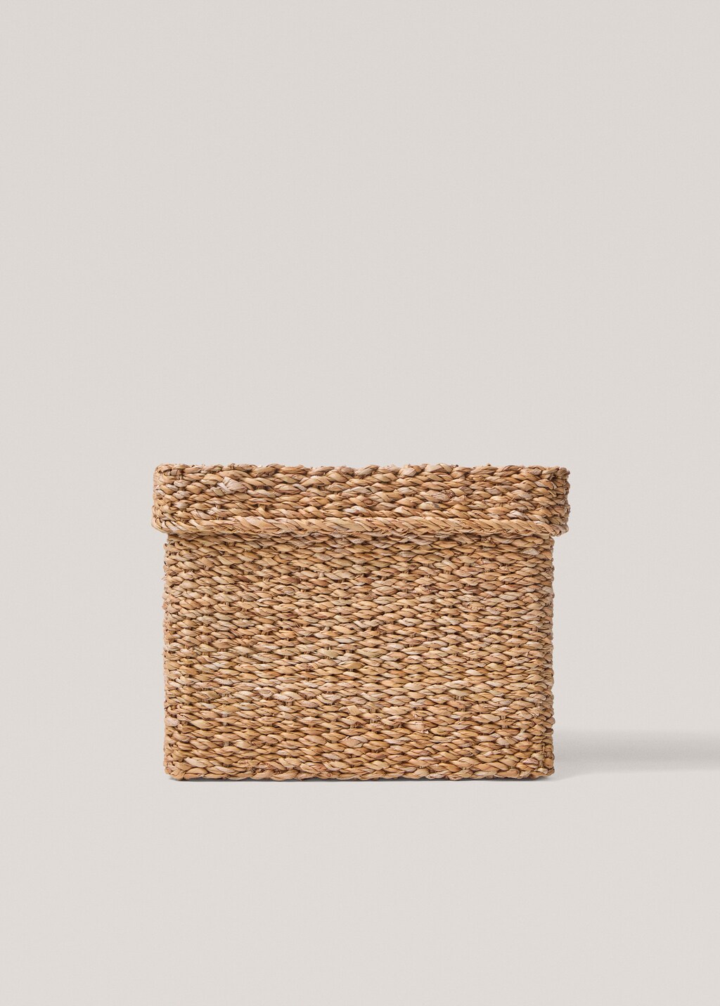 Large square seagrass basket with lid - Brown