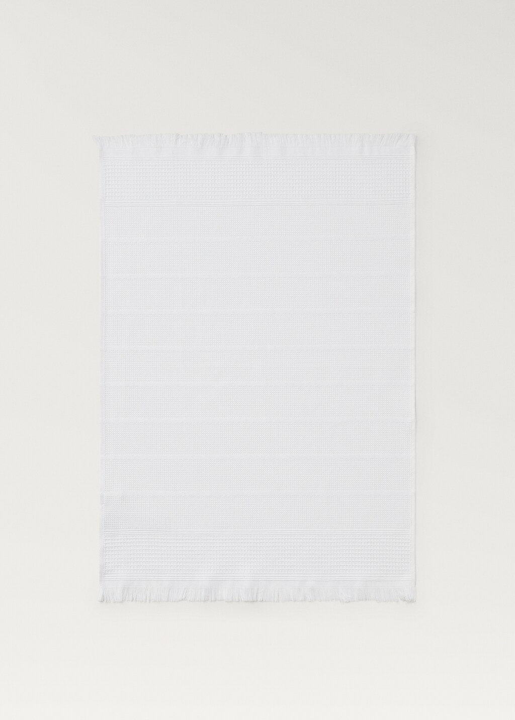 Textured cotton kitchen towel with fringes - White