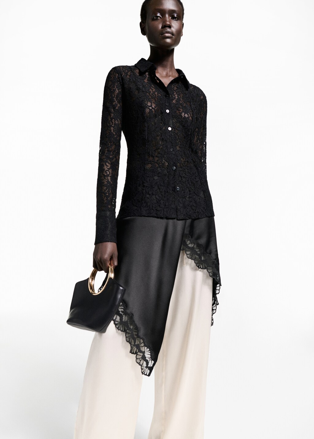 Transparent lace shirt - Black