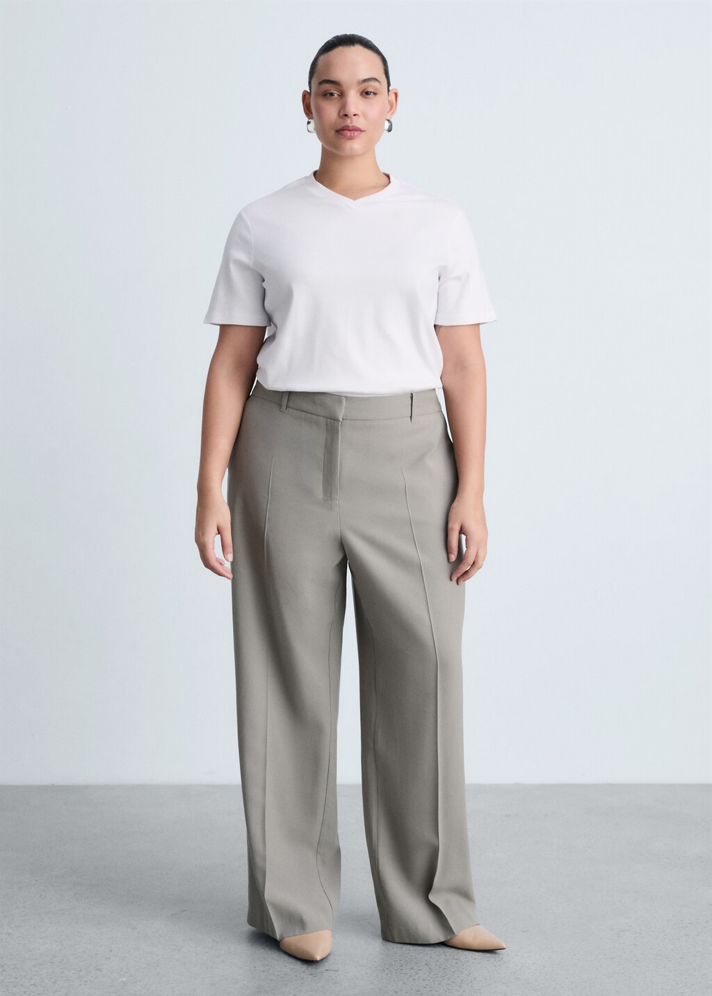 V-neck cotton T-shirt - Medium Brown