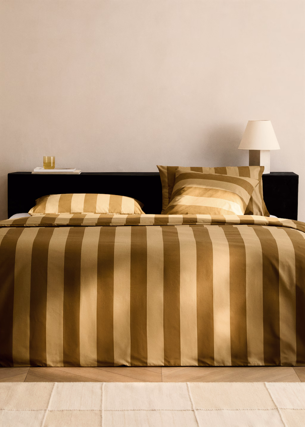 Cotton percale striped duvet cover, 150/160 cm - Medium Brown