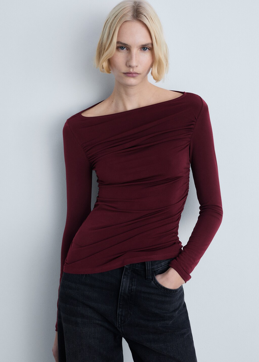 Draped fitted t-shirt - Wine
