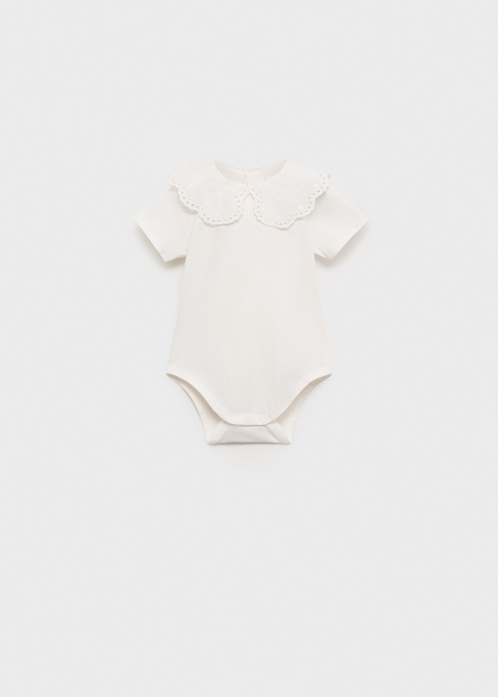 Cotton bodysuit with embroidered collar - Off White