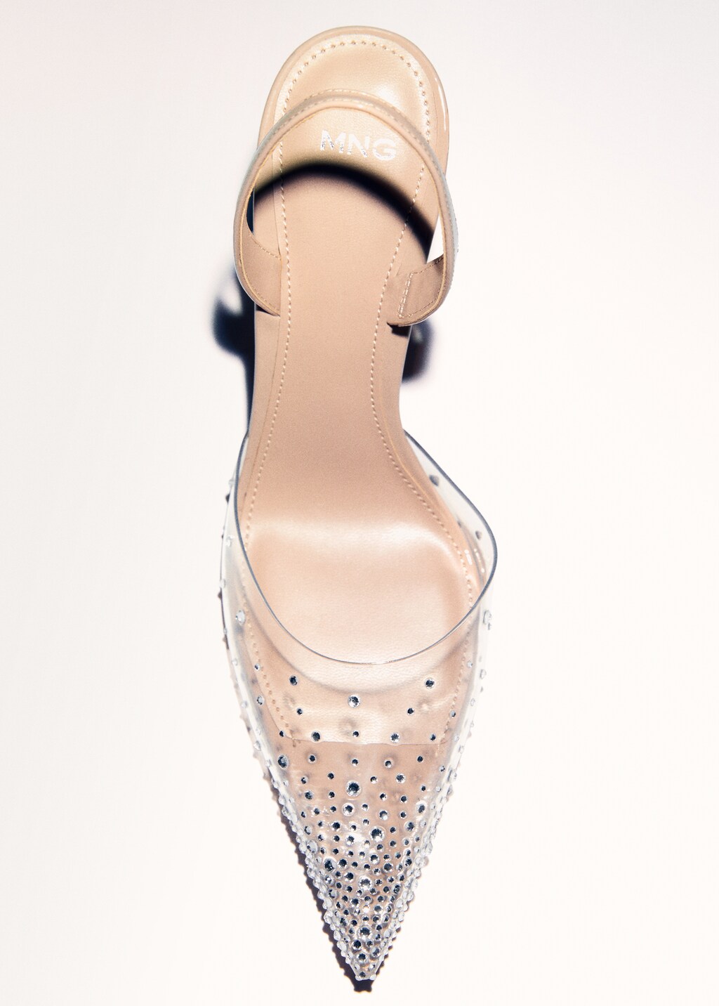 Transparent rhinestone pointed toe shoe - Nude