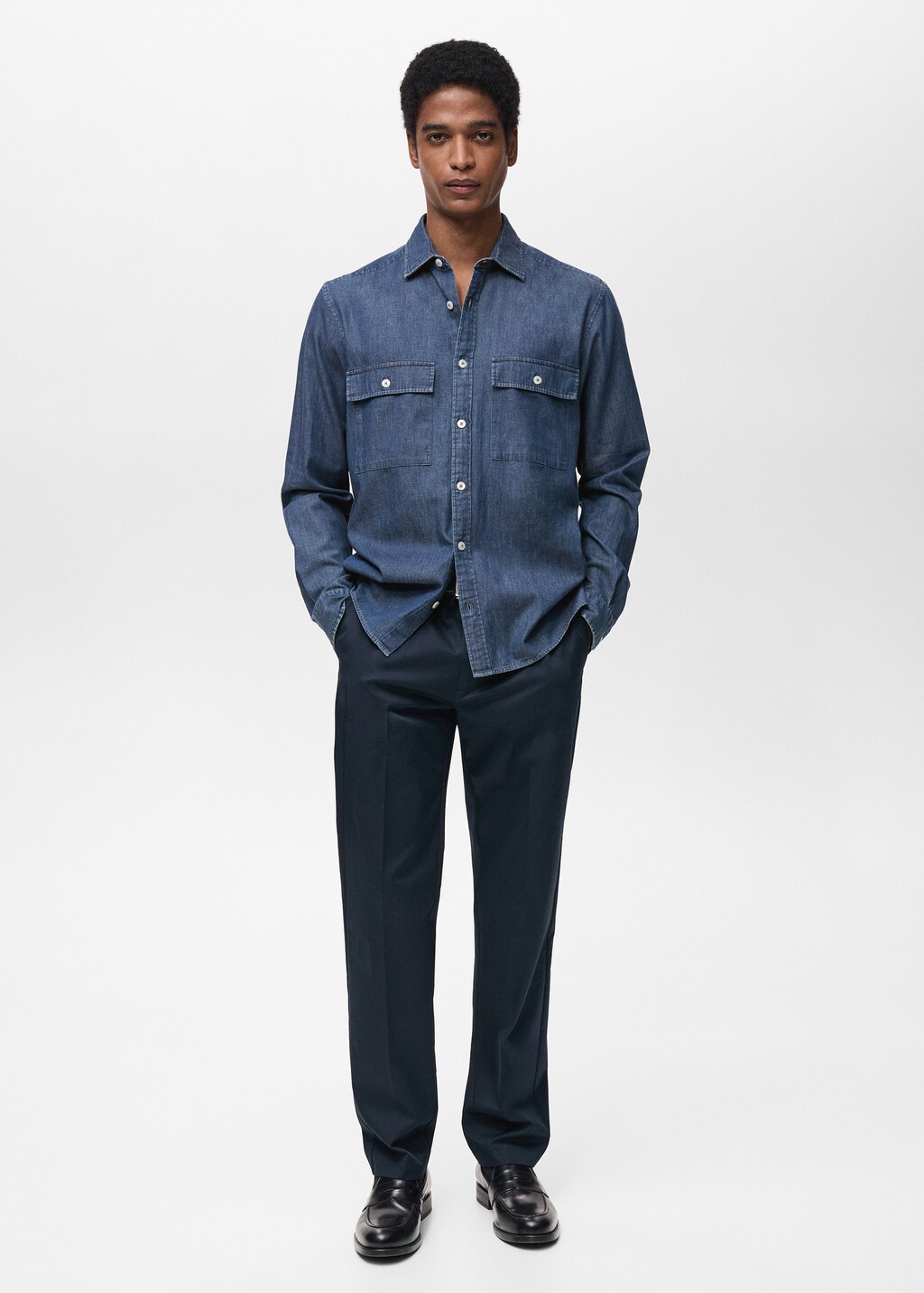 100% cotton chambray shirt - Dark Blue