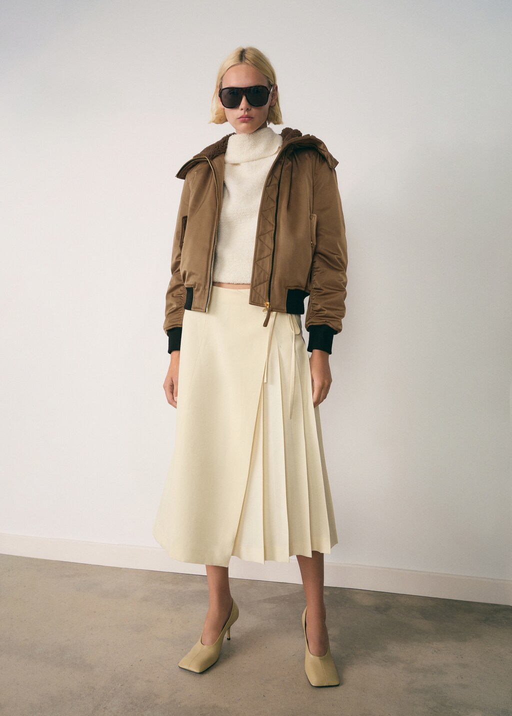 Bomber jacket with fleece lining - Brown