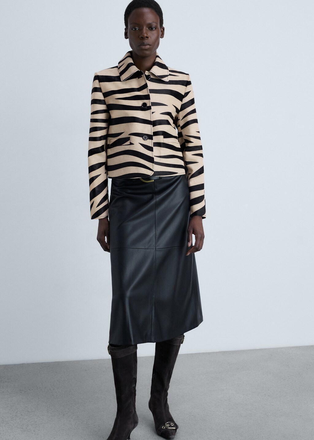 Zebra-print fur jacket - Black