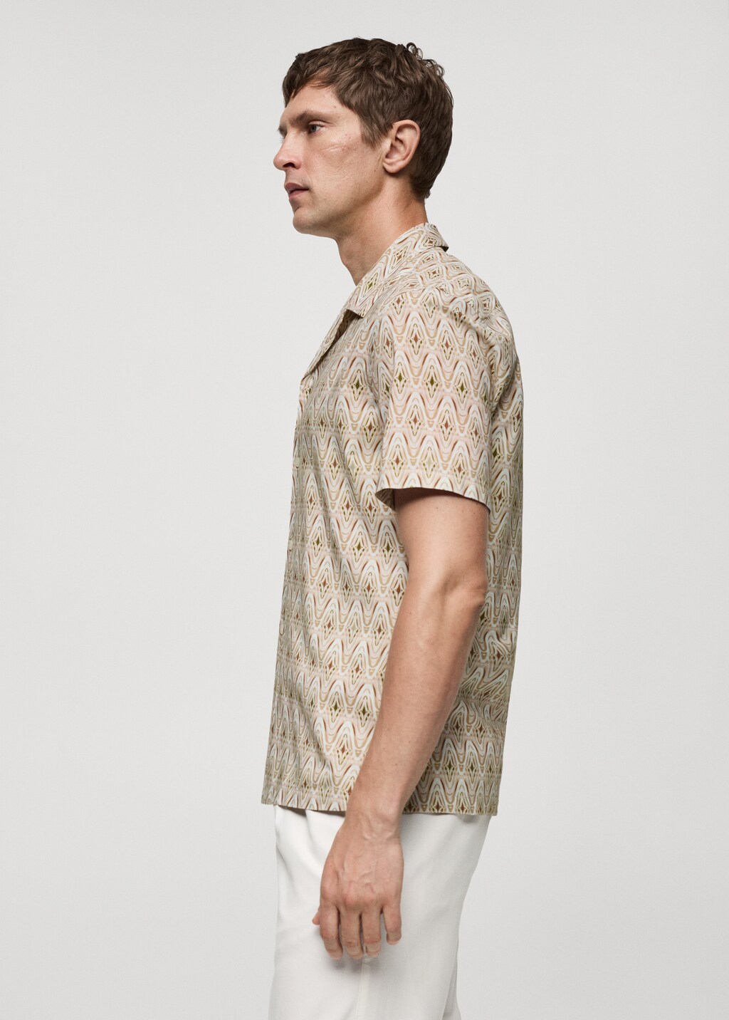 Printed flowing shirt with bowling collar - Beige