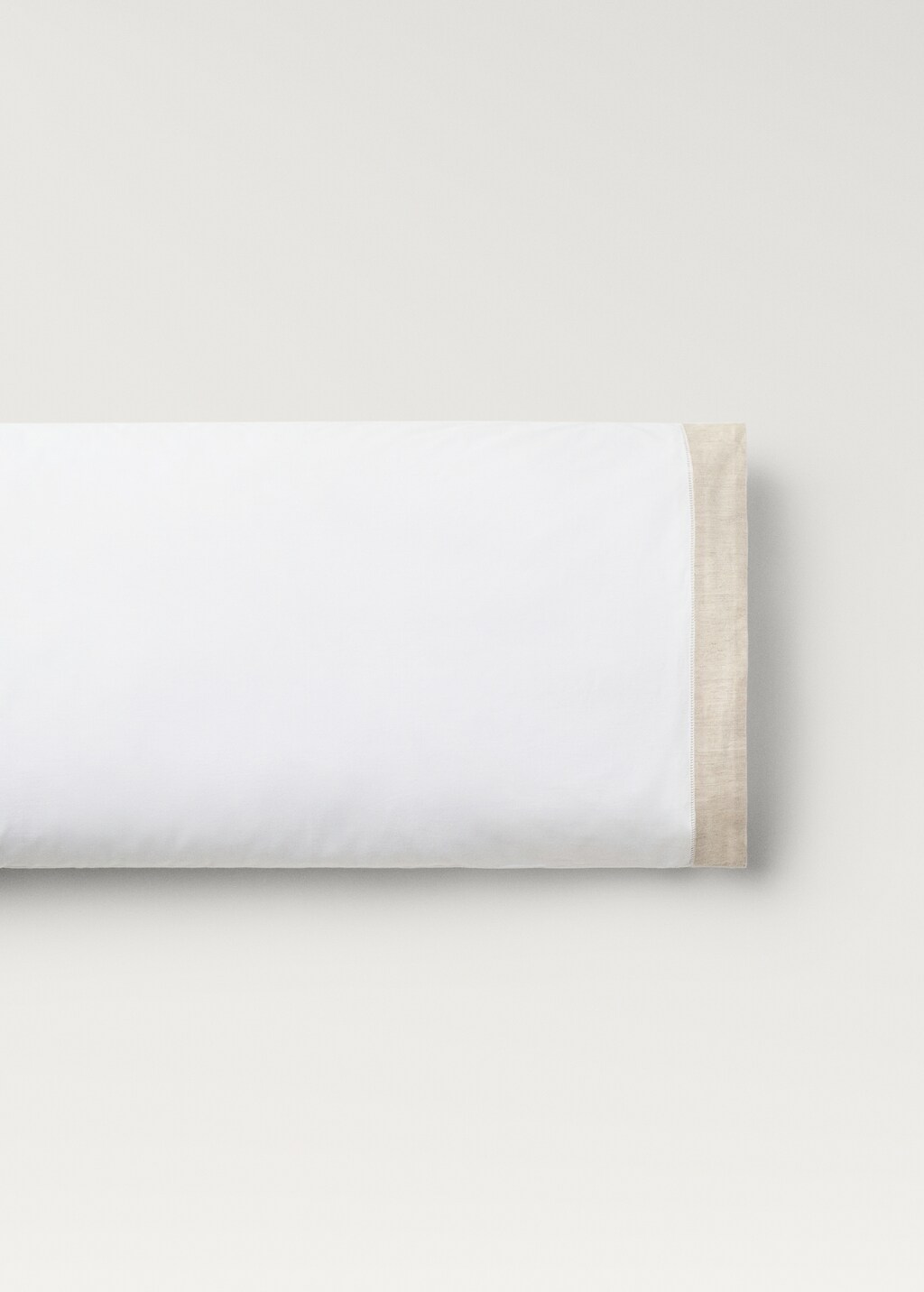 Cotton percale pillowcase with linen trim 45x110 cm - White