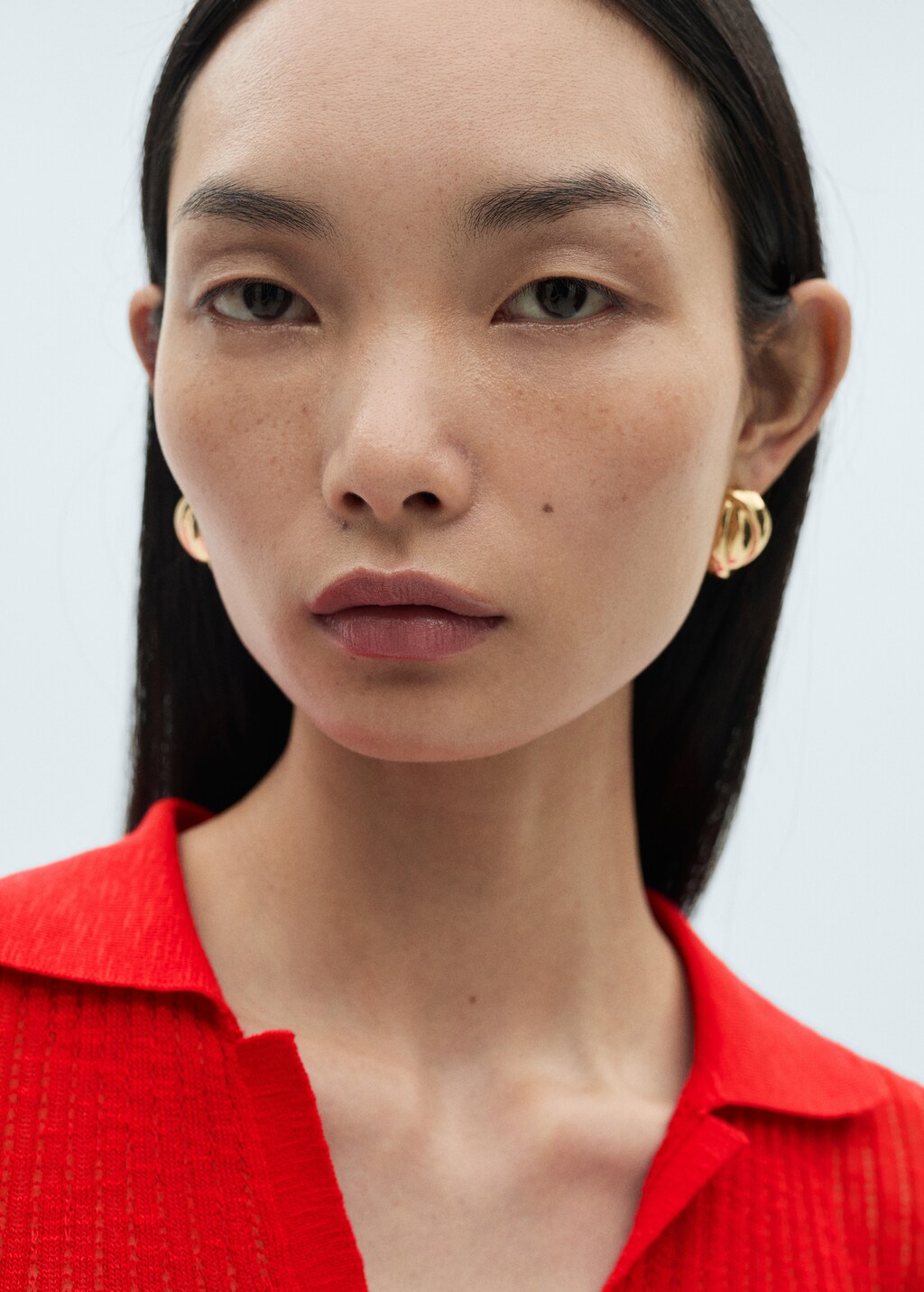 Ribbed polo neck t-shirt - Red