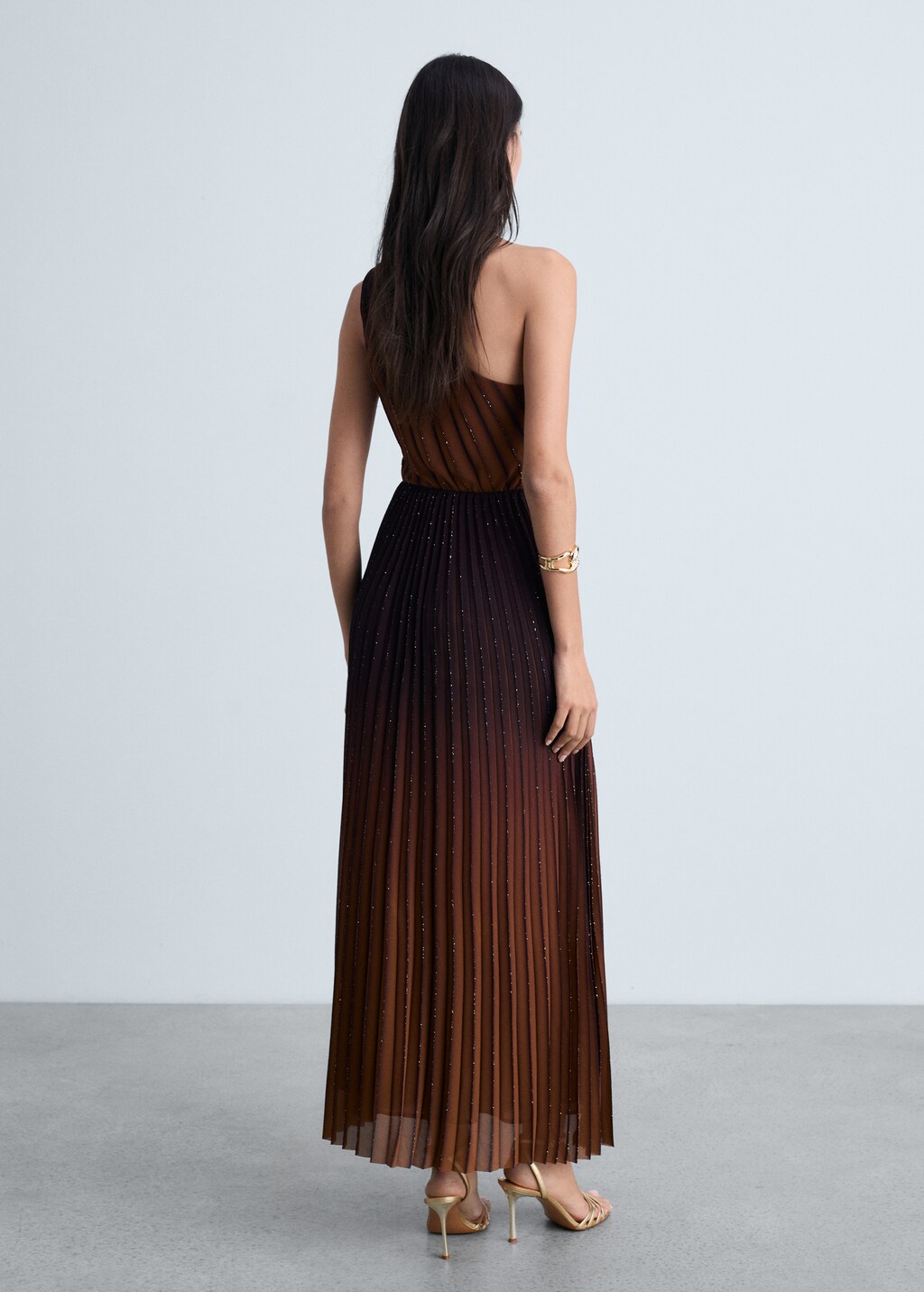 Gradient-effect pleated dress - Coffee