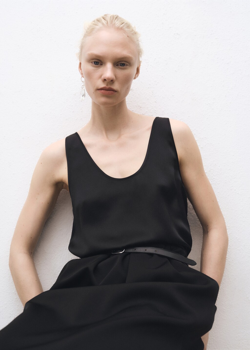 Silk top with straps - Black