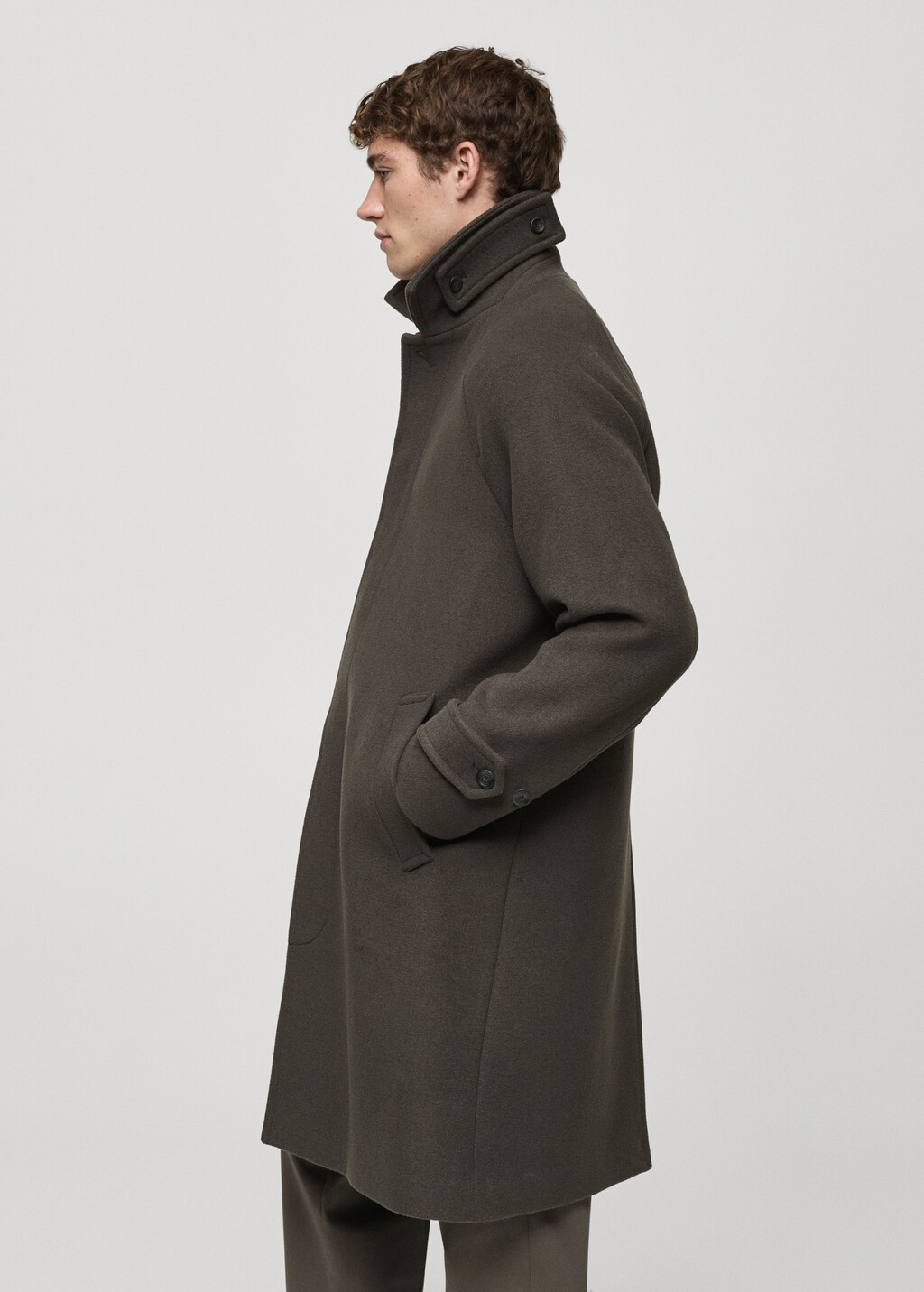 Long recycled wool coat - Khaki