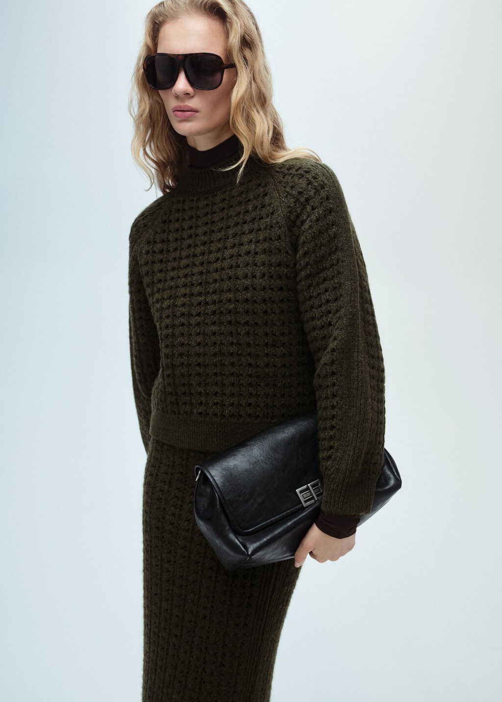 Openwork knit sweater - Khaki