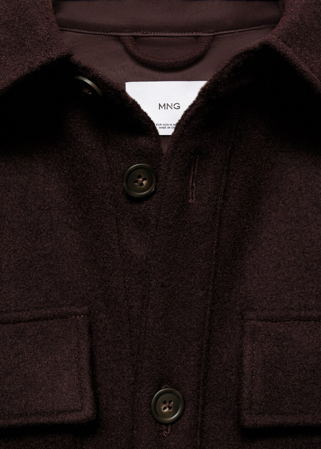 Flannel wool overshirt with pockets - Burgundy