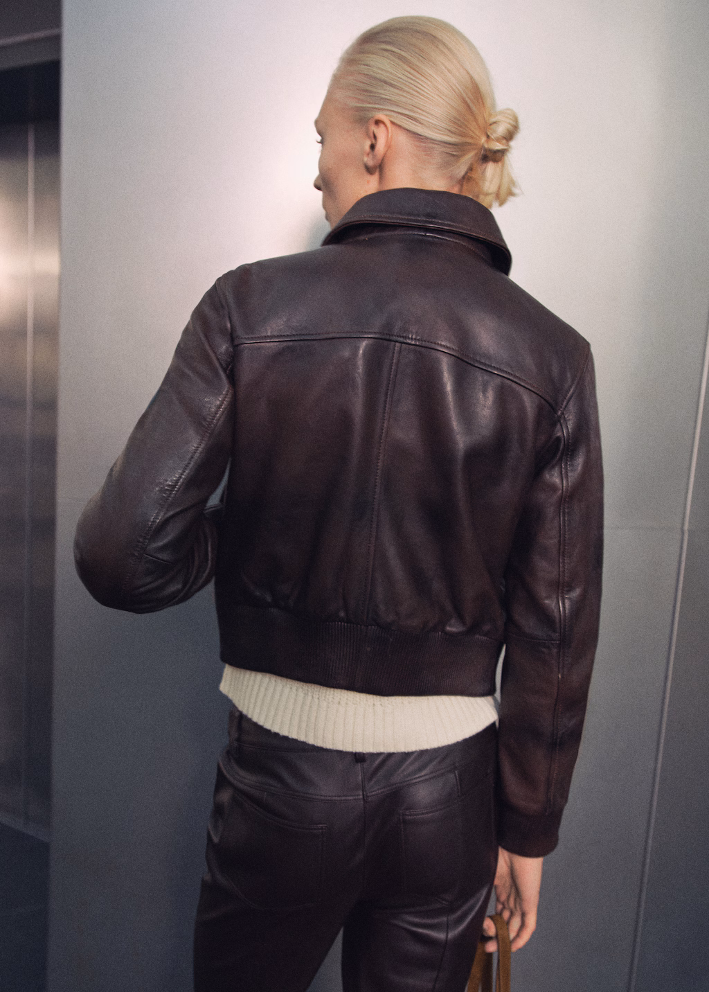 Leather bomber jacket - Brown