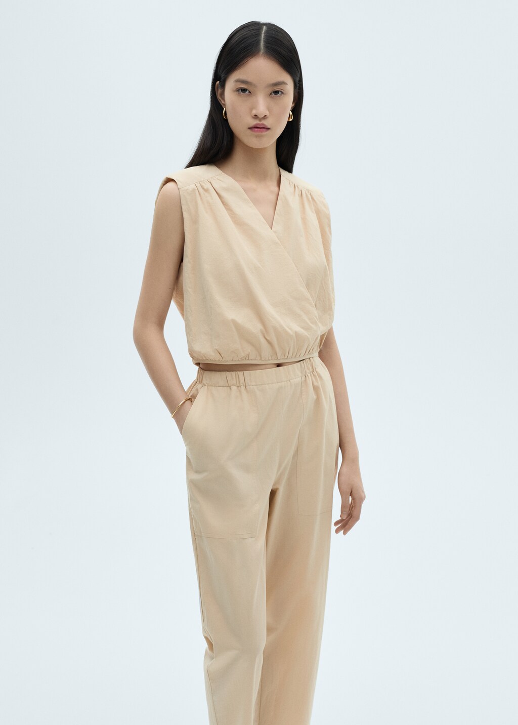 Cotton crop trousers - Beige