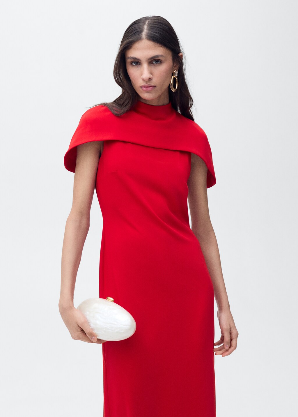 Straight dress with cape collar - Red