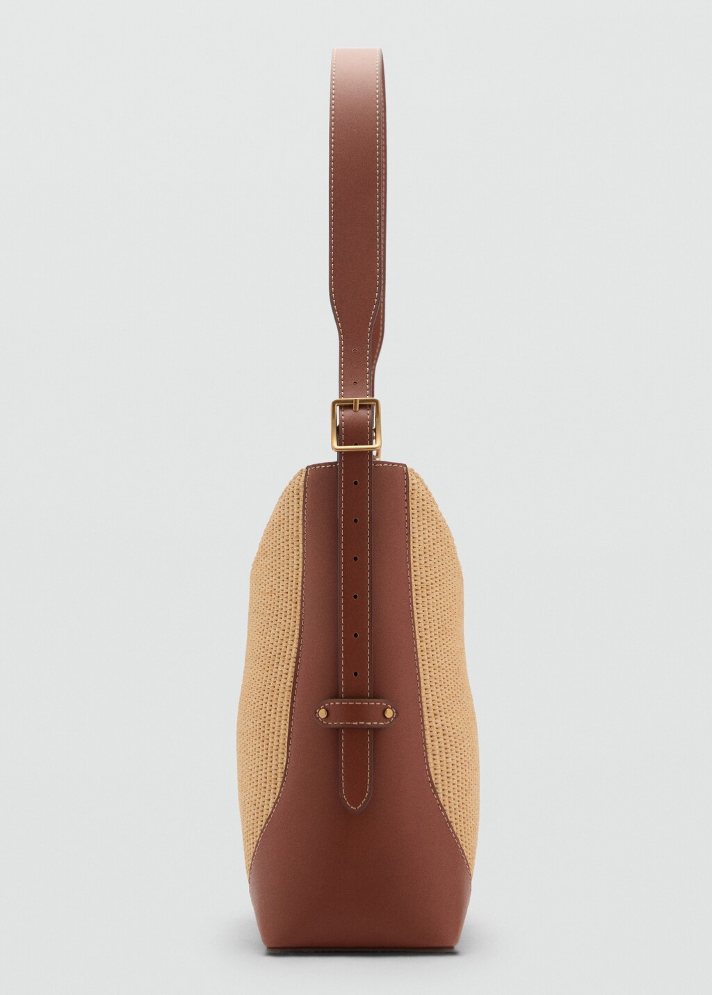 Contrast canvas shoulder bag - Leather