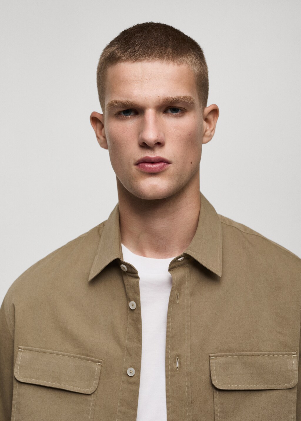 Twill cotton overshirt with pockets - Off White