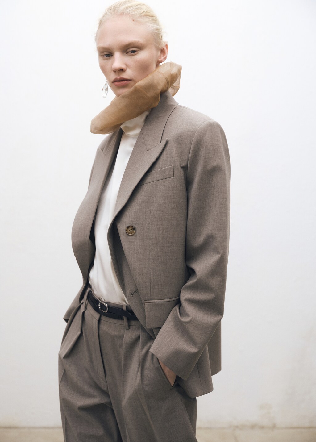 Wideleg wool-blend suit trousers - Black