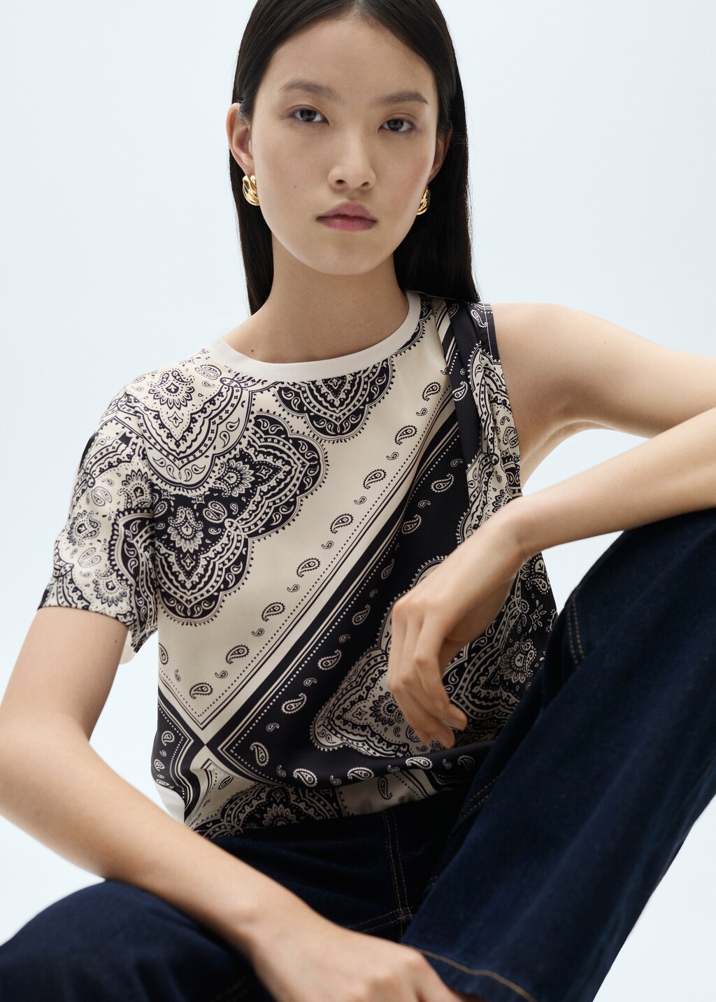 Asymmetrical paisley print t-shirt - Off White