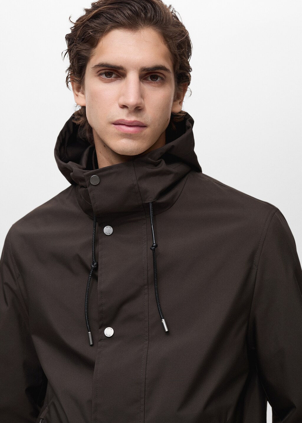 Water-repellent hooded parka - Chocolate