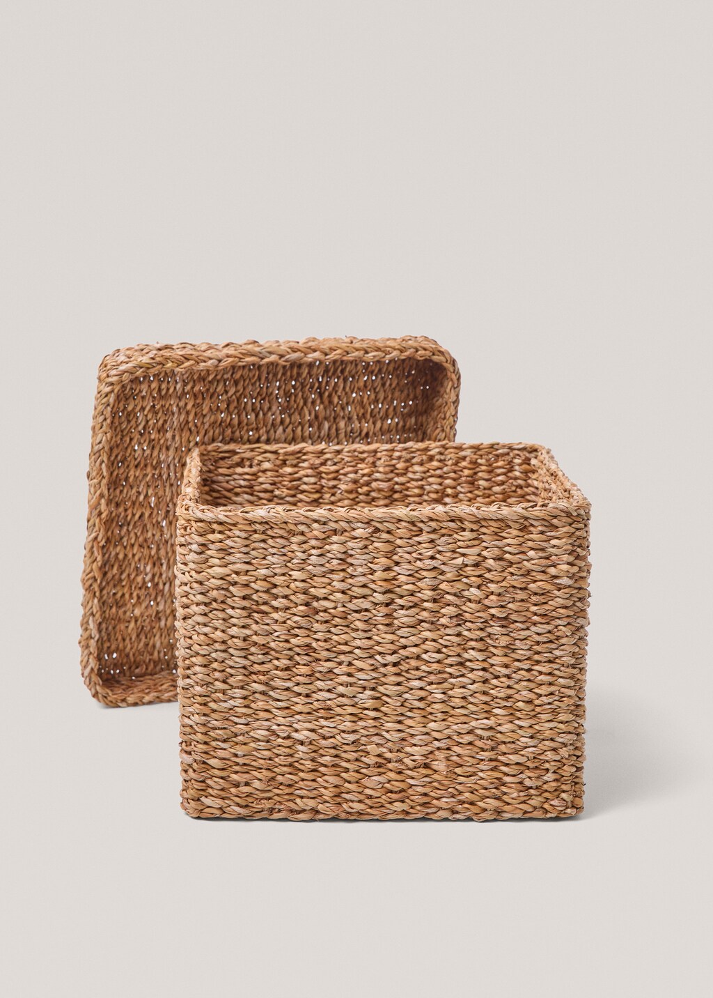 Large square seagrass basket with lid - Brown