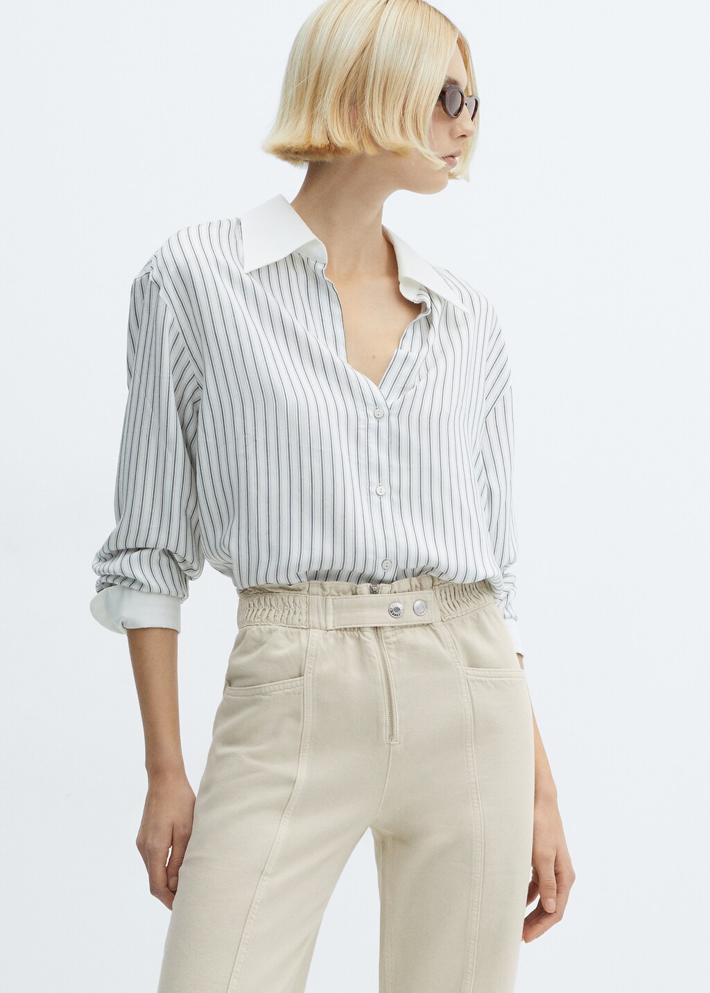 Slouchy jeans with elastic waist - Ecru