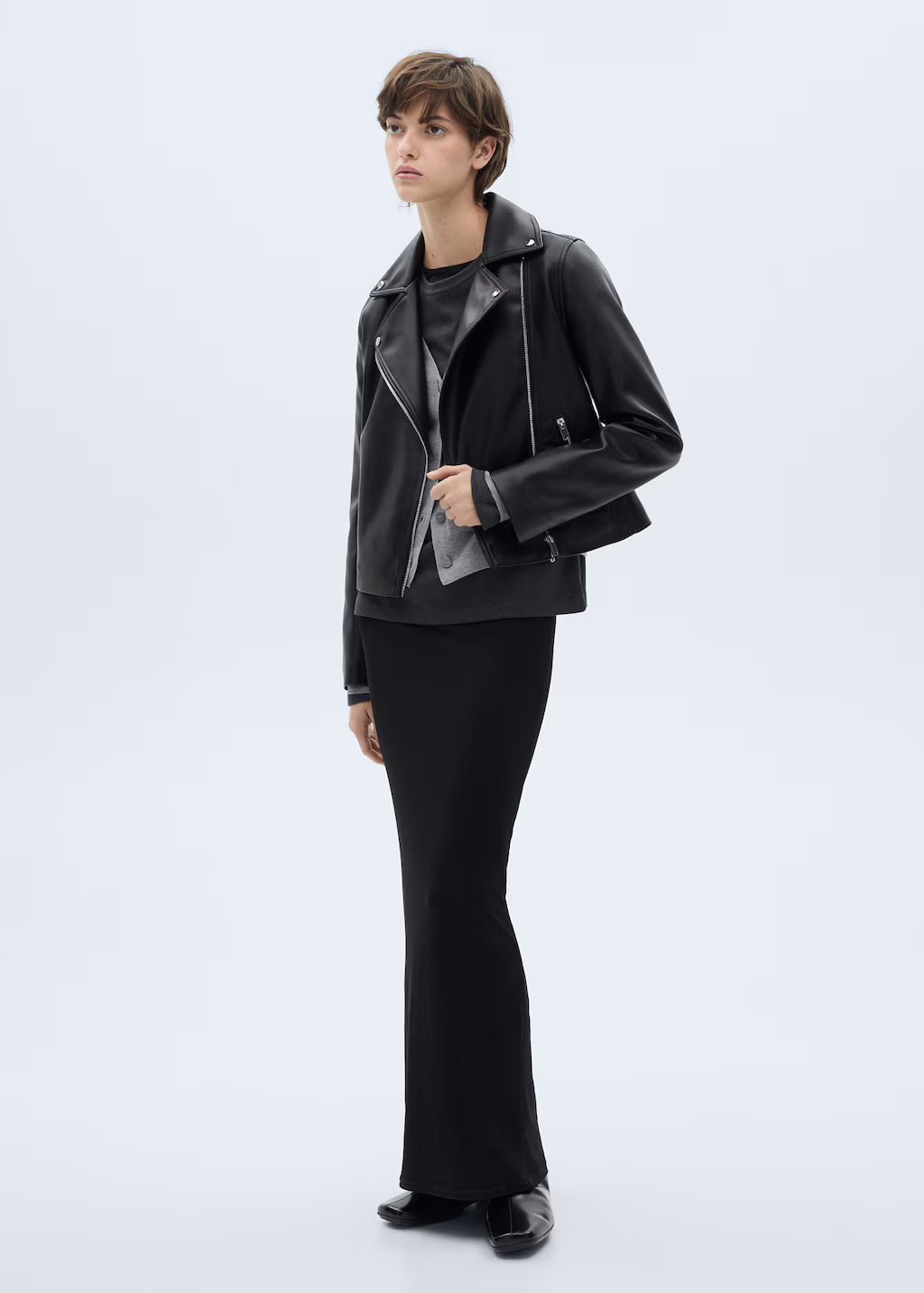 Leather-effect biker jacket - Black