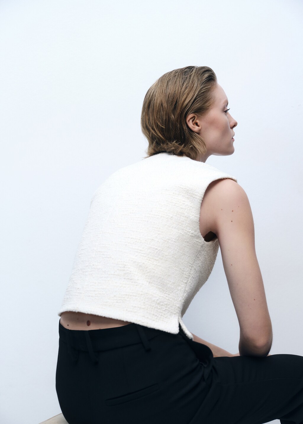 Tweed waistcoat with buttons - Ecru