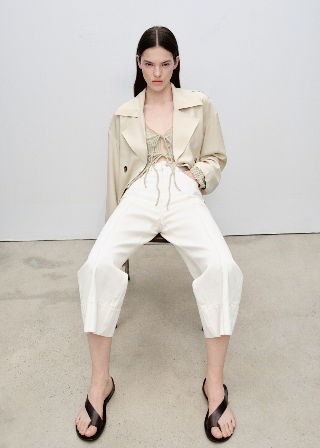 Wideleg cropped jeans with seam detail - Open Blue