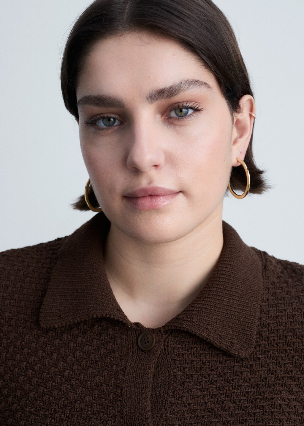 Polo-neck knitted jacket - Brown