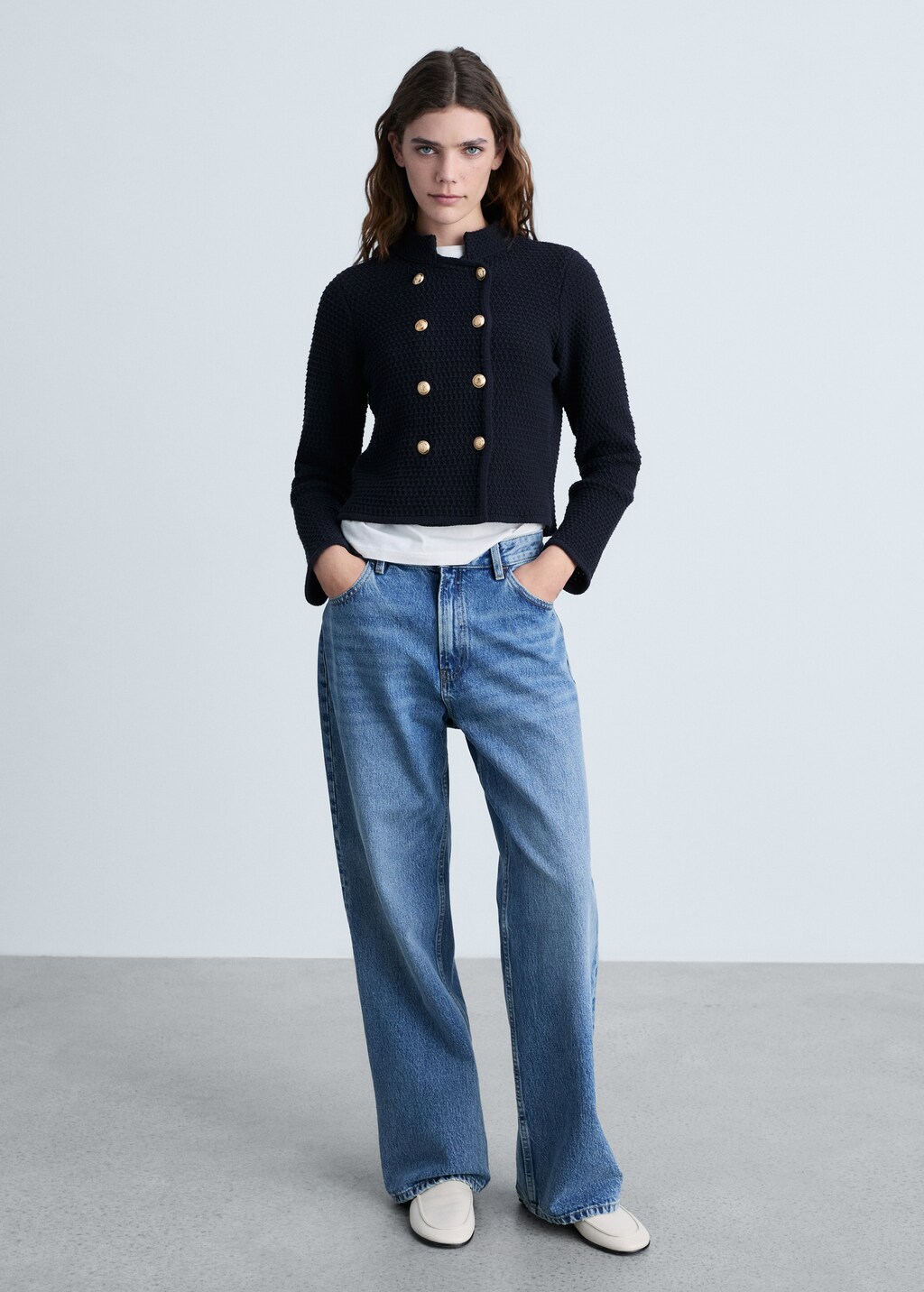 Double-breasted knitted jacket - Navy