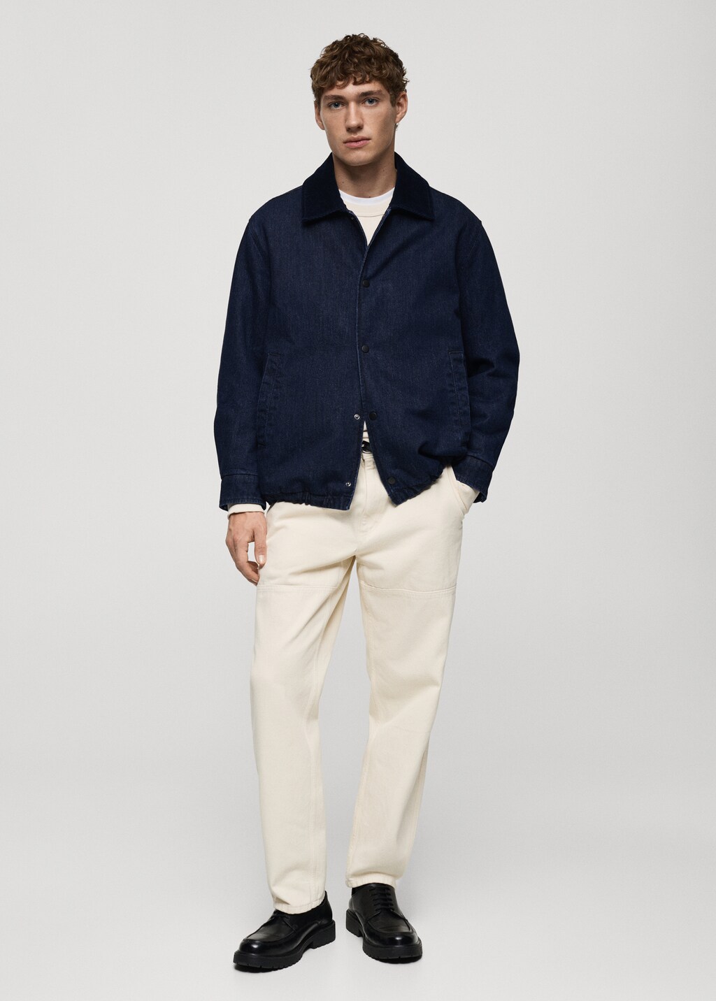 Corduroy collar denim jacket - Open Blue