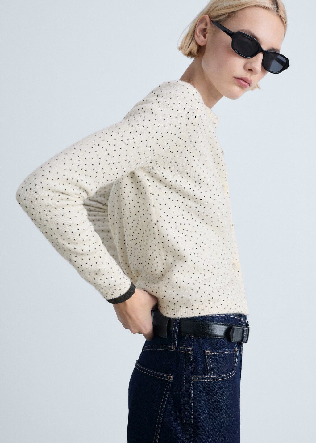 Polka-dot knitted cardigan - Ecru