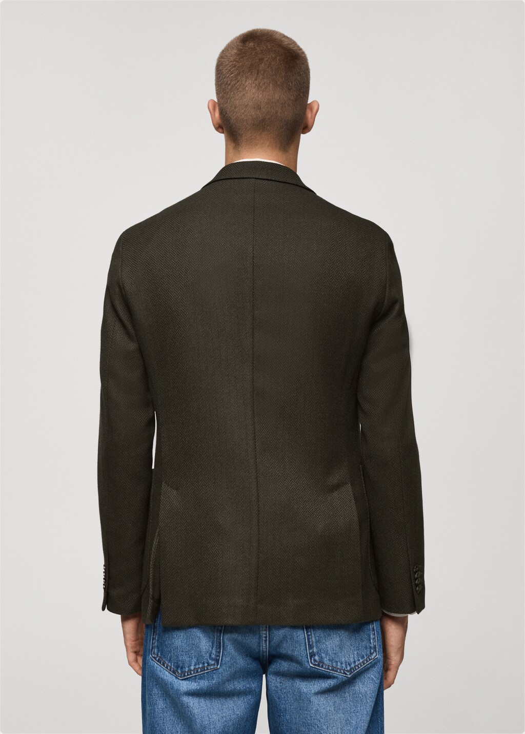 Twill slim-fit double-breasted jacket - Dark Navy