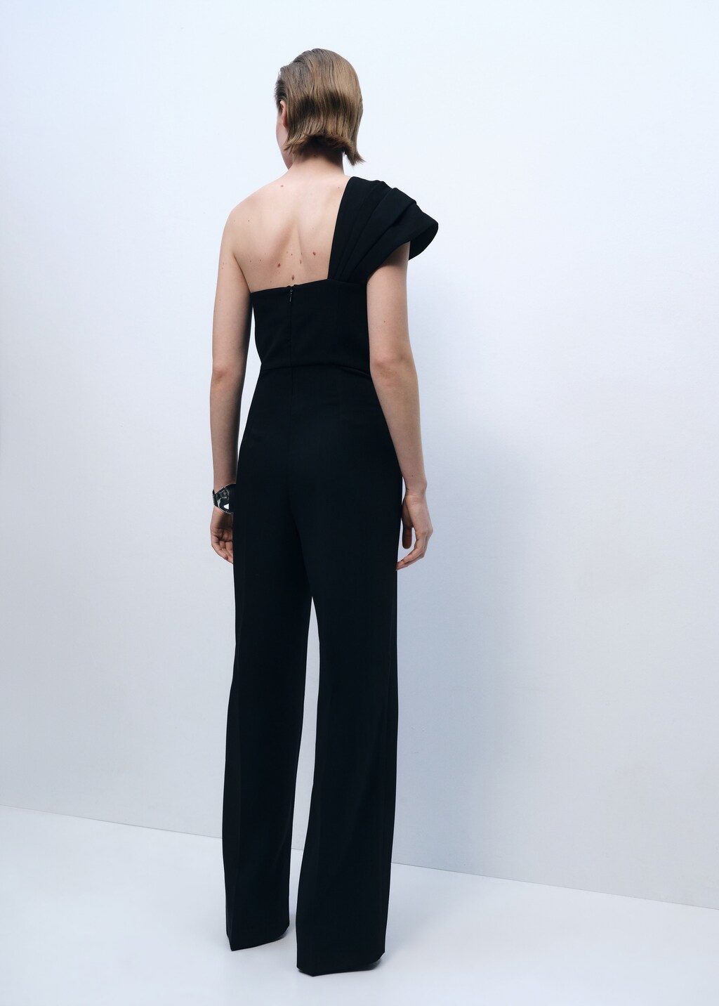 Long jumpsuit with draped neckline - Black