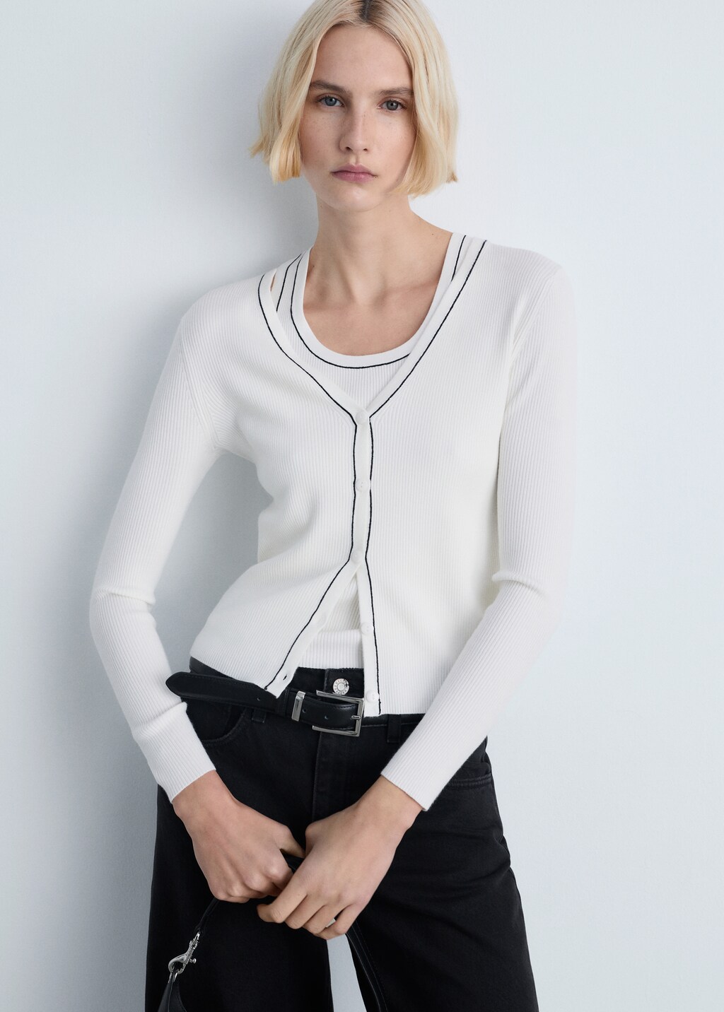 V-neck knitted cardigan - Khaki