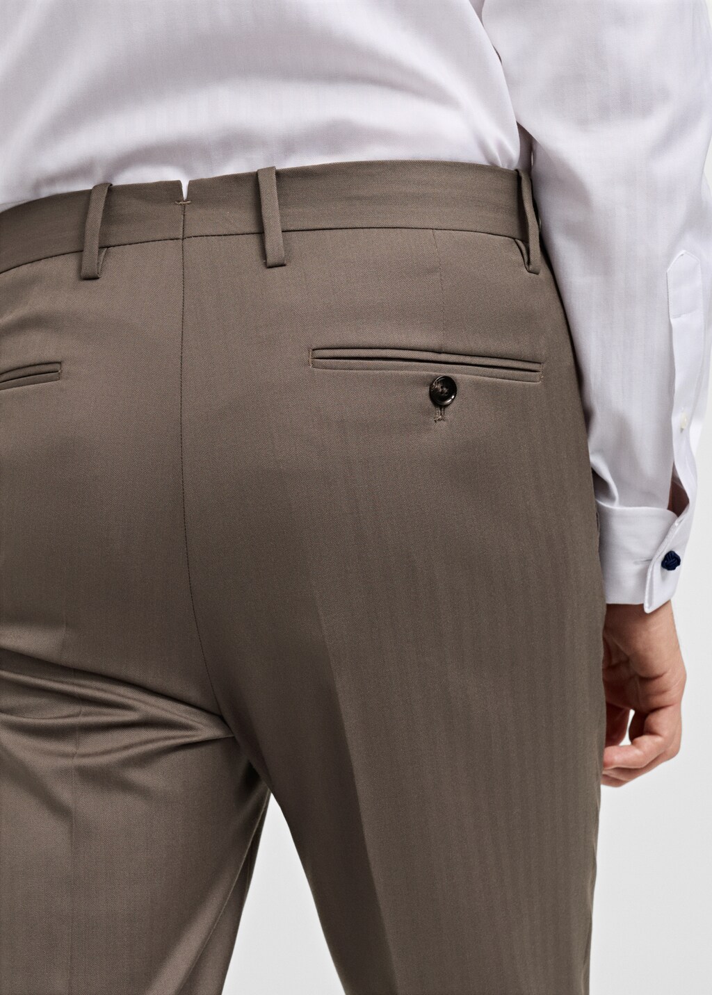 100% virgin wool herringbone suit trousers - Medium Brown