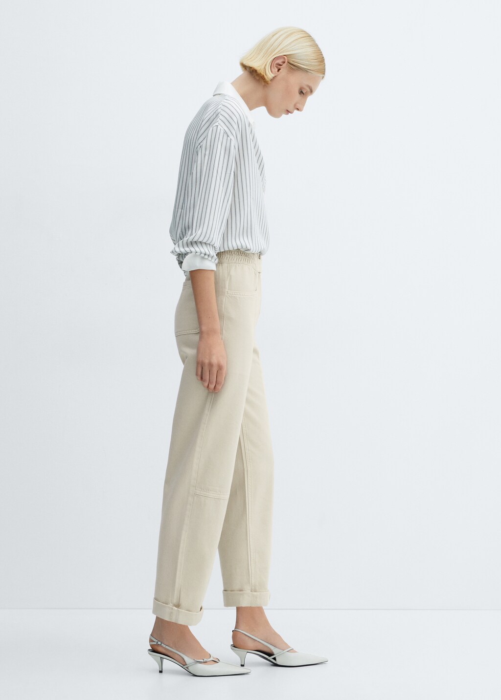 Slouchy jeans with elastic waist - Ecru